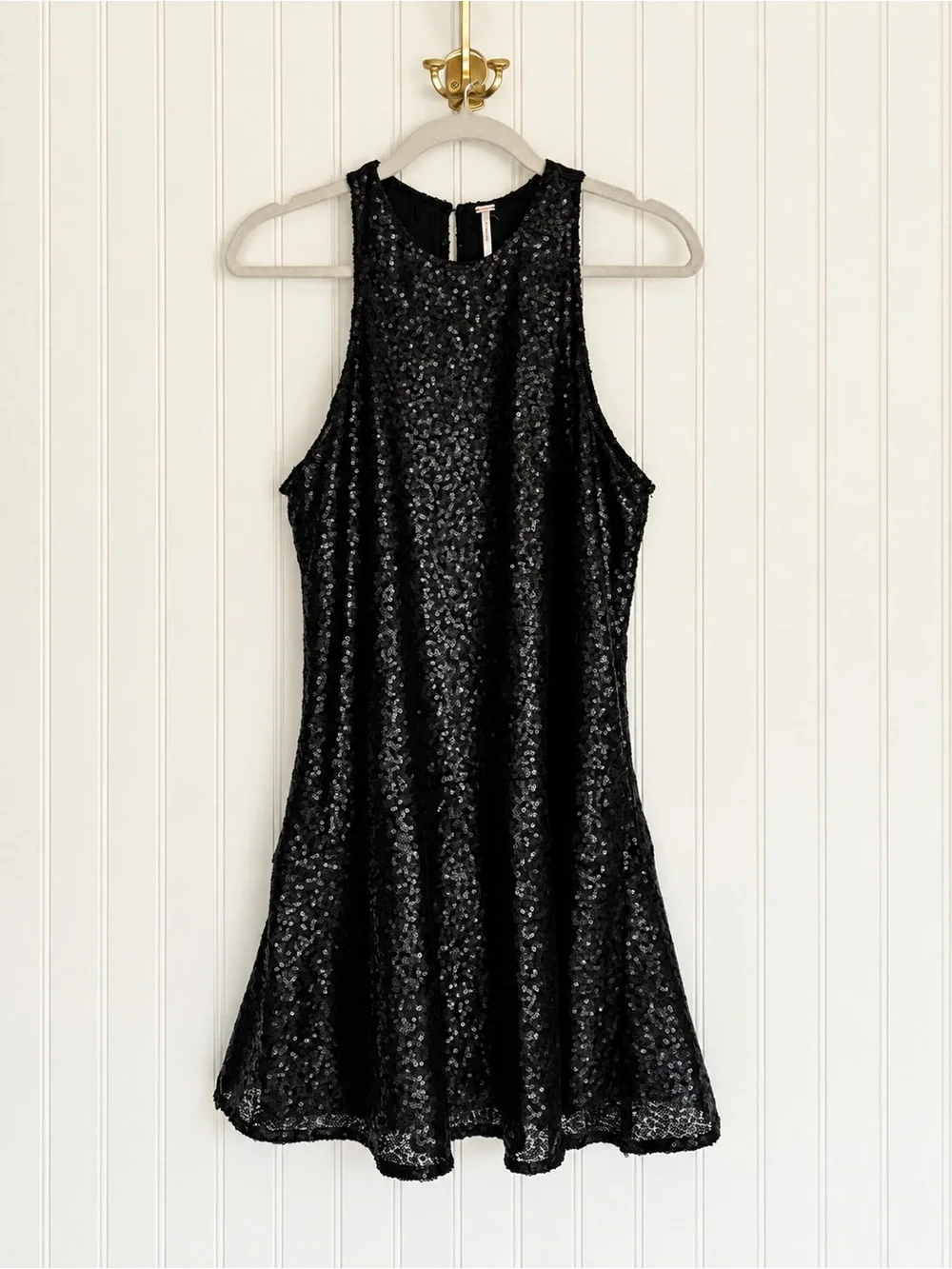 Free People Black Sequin Fit & Flare Mini Dress Open Back Party Cocktail Small